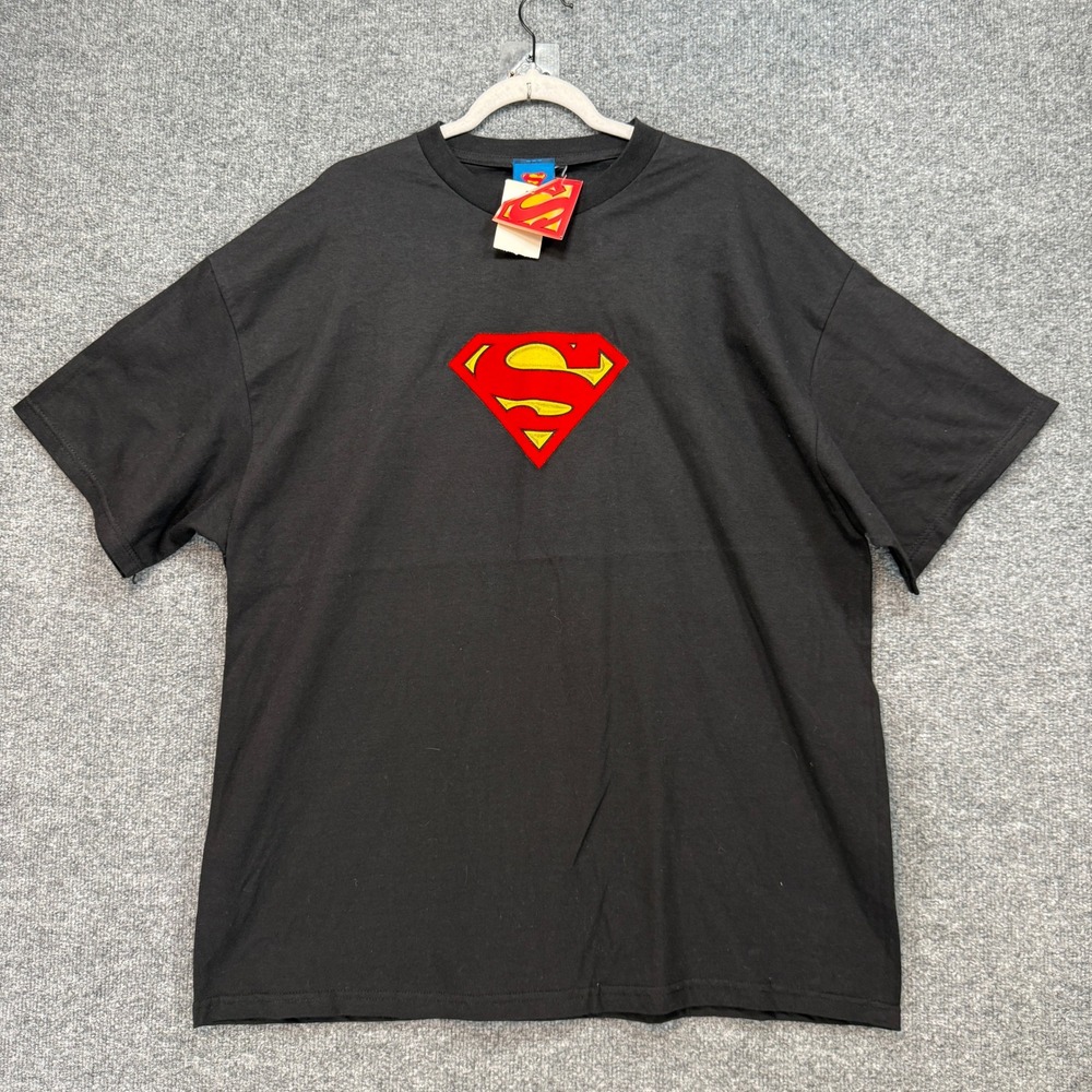 Superman Tshirt Men XXL Black DC Comics Shield Logo Vintage 2003 Deadstock NEW